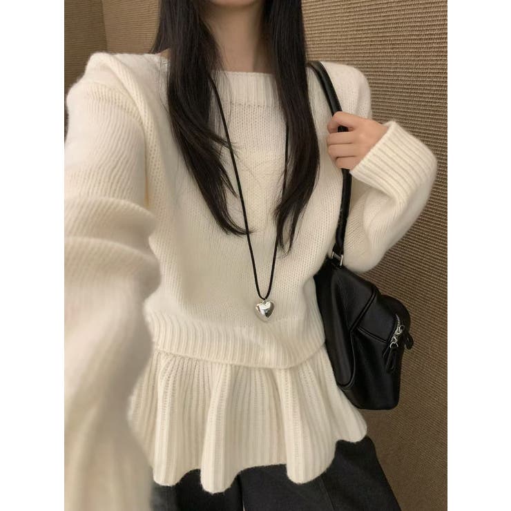 ボートネックニットプルオーバー/取り外しペプラム付 | LETee | 詳細画像1 