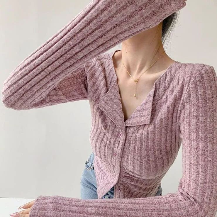 クルーネックカーディガン/折り返し衿/ジャストフィットトップス | LETee | 詳細画像8 