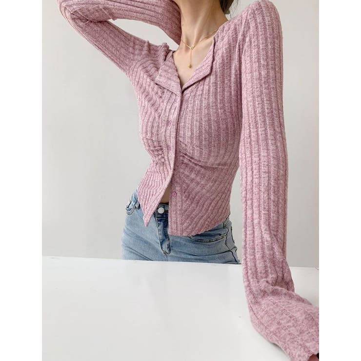 クルーネックカーディガン/折り返し衿/ジャストフィットトップス | LETee | 詳細画像9 