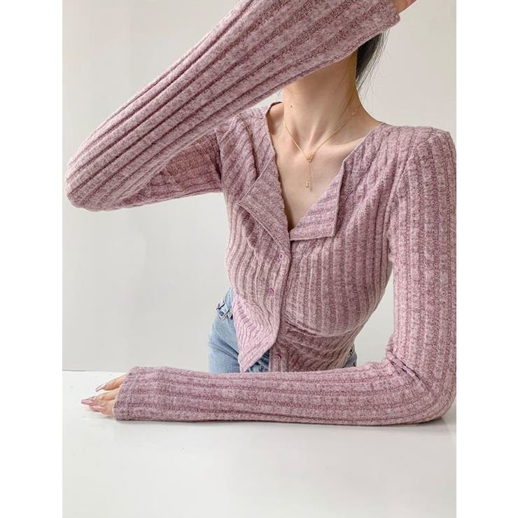 クルーネックカーディガン/折り返し衿/ジャストフィットトップス | LETee | 詳細画像10 