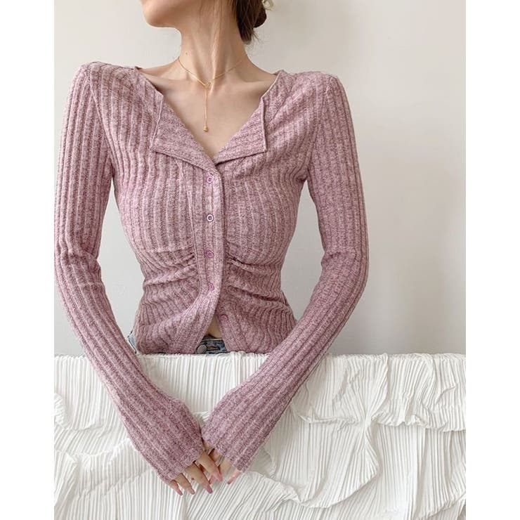 クルーネックカーディガン/折り返し衿/ジャストフィットトップス | LETee | 詳細画像12 