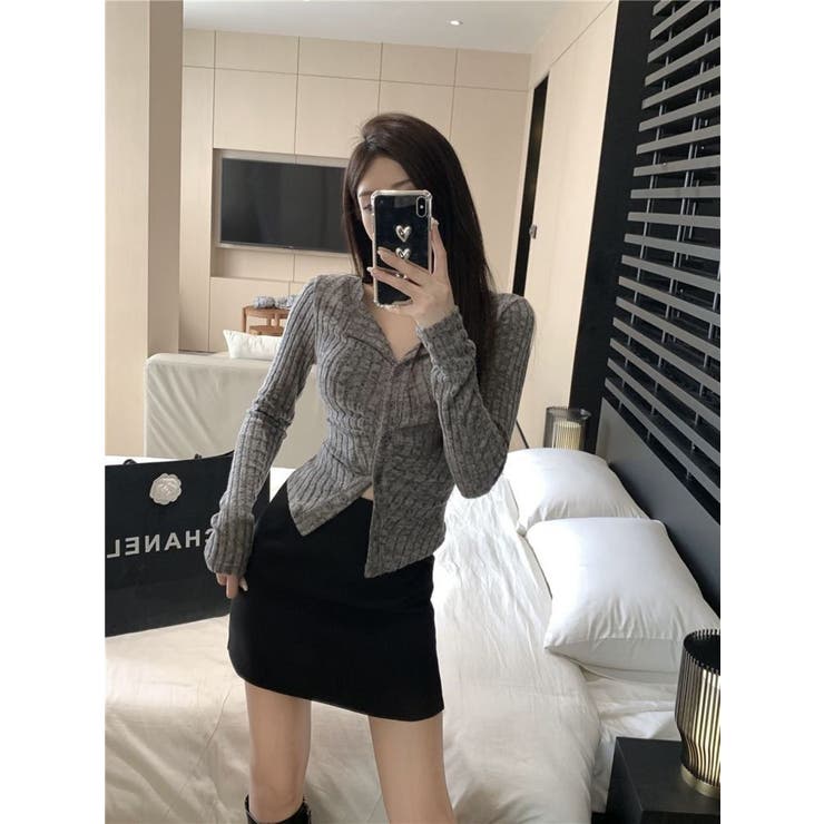 クルーネックカーディガン/折り返し衿/ジャストフィットトップス | LETee | 詳細画像14 