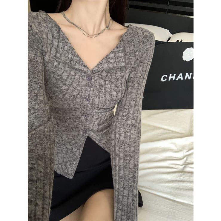 クルーネックカーディガン/折り返し衿/ジャストフィットトップス | LETee | 詳細画像15 