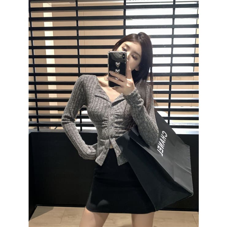 クルーネックカーディガン/折り返し衿/ジャストフィットトップス | LETee | 詳細画像16 