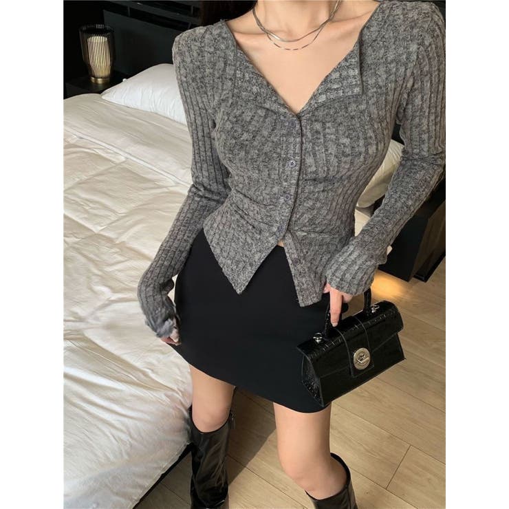 クルーネックカーディガン/折り返し衿/ジャストフィットトップス | LETee | 詳細画像18 