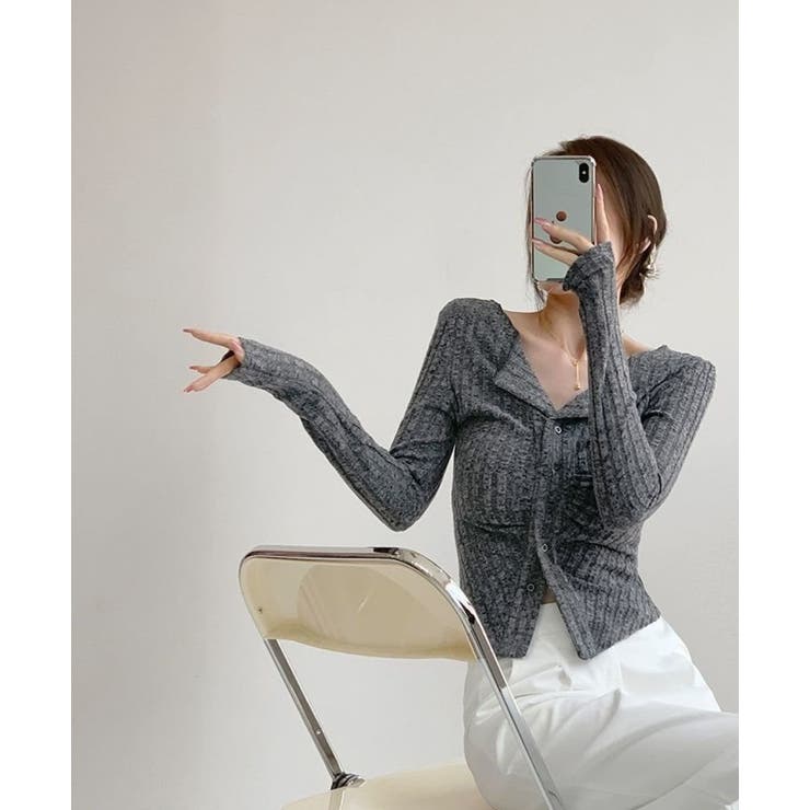 クルーネックカーディガン/折り返し衿/ジャストフィットトップス | LETee | 詳細画像20 