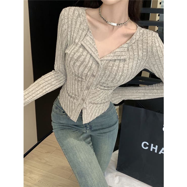 クルーネックカーディガン/折り返し衿/ジャストフィットトップス | LETee | 詳細画像3 