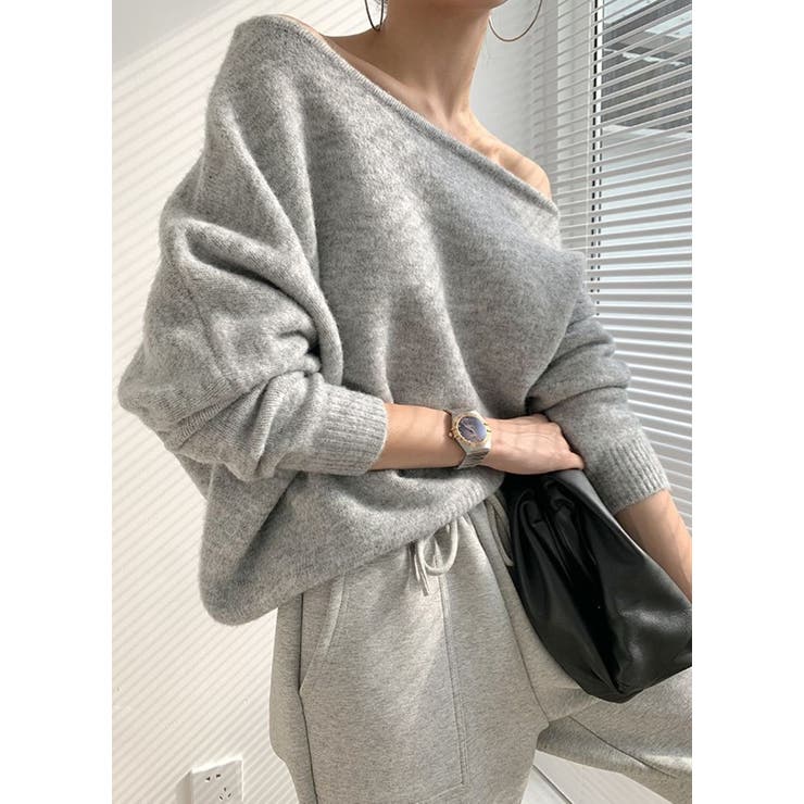 アシンメトリーネックニットプルオーバー/ドルマンスリーブ | LETee | 詳細画像1 