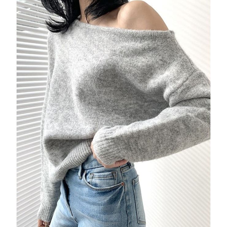 アシンメトリーネックニットプルオーバー/ドルマンスリーブ | LETee | 詳細画像2 