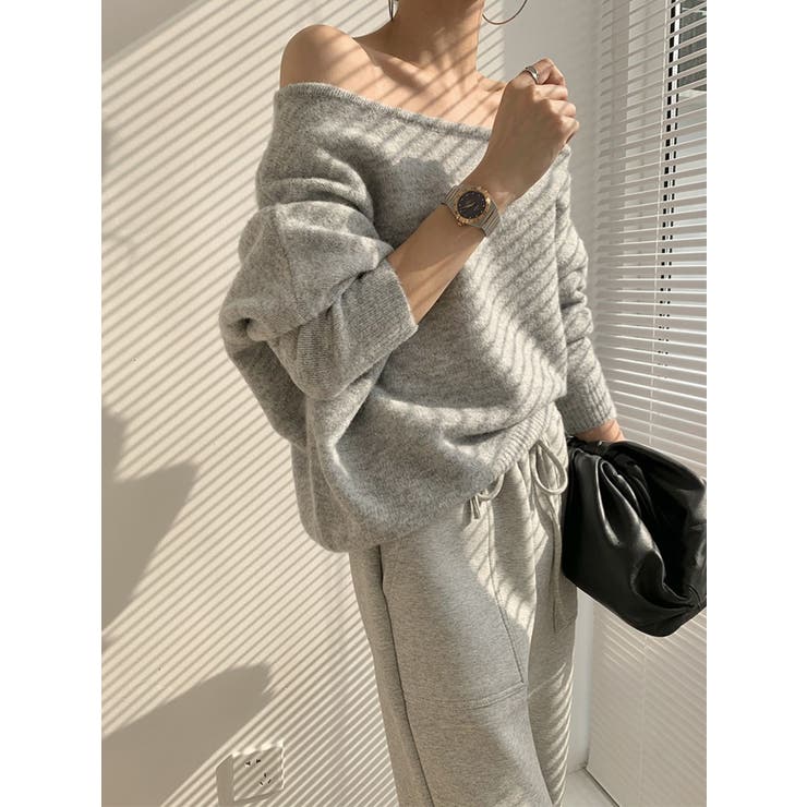 アシンメトリーネックニットプルオーバー/ドルマンスリーブ | LETee | 詳細画像3 