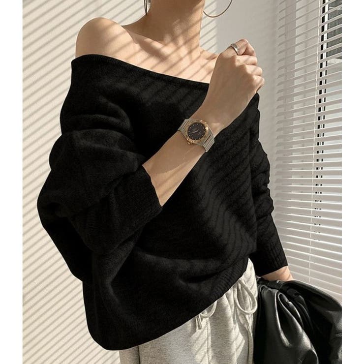 アシンメトリーネックニットプルオーバー/ドルマンスリーブ | LETee | 詳細画像7 