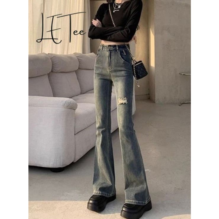 ダメージデニムフレアパンツ/ベルボトム | LETee | 詳細画像1 