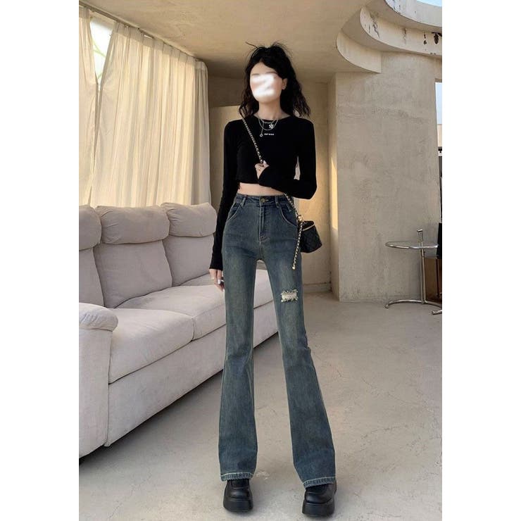 ダメージデニムフレアパンツ/ベルボトム | LETee | 詳細画像11 