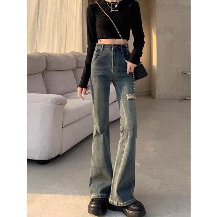 ダメージデニムフレアパンツ/ベルボトム | LETee | 詳細画像2 