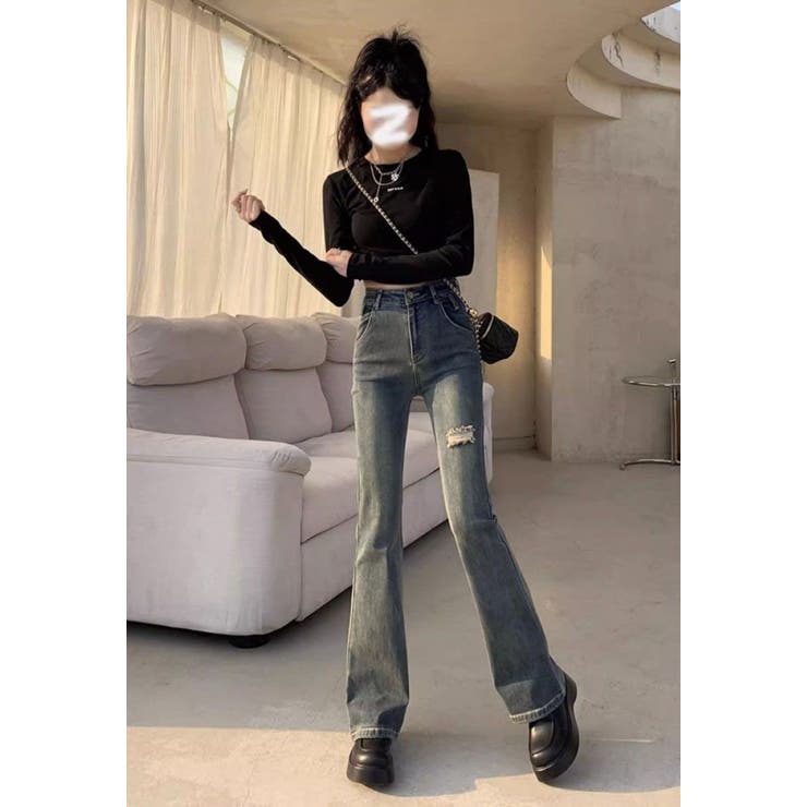 ダメージデニムフレアパンツ/ベルボトム | LETee | 詳細画像9 