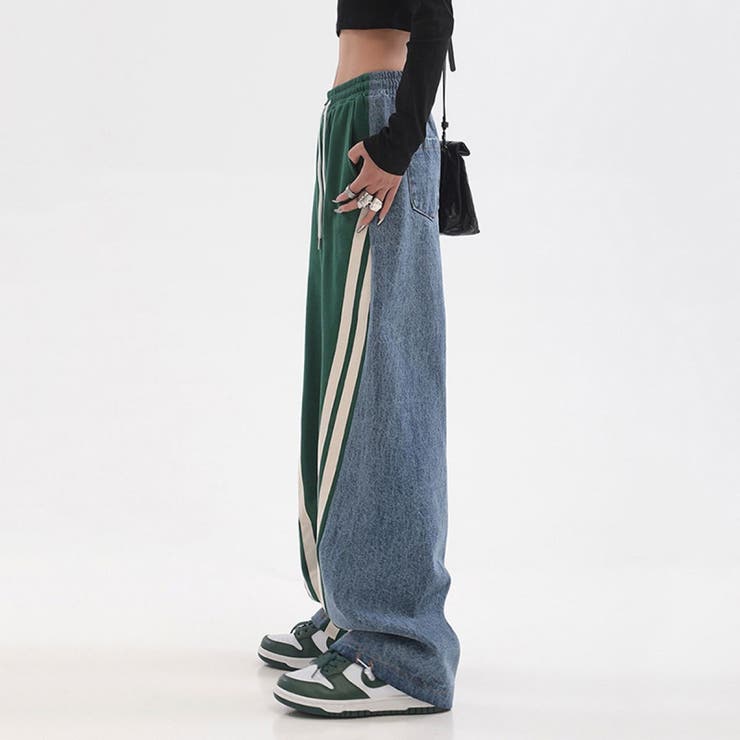 斜めライン切り替えパンツ/スウェット＆ソフトデニム | LETee | 詳細画像2 