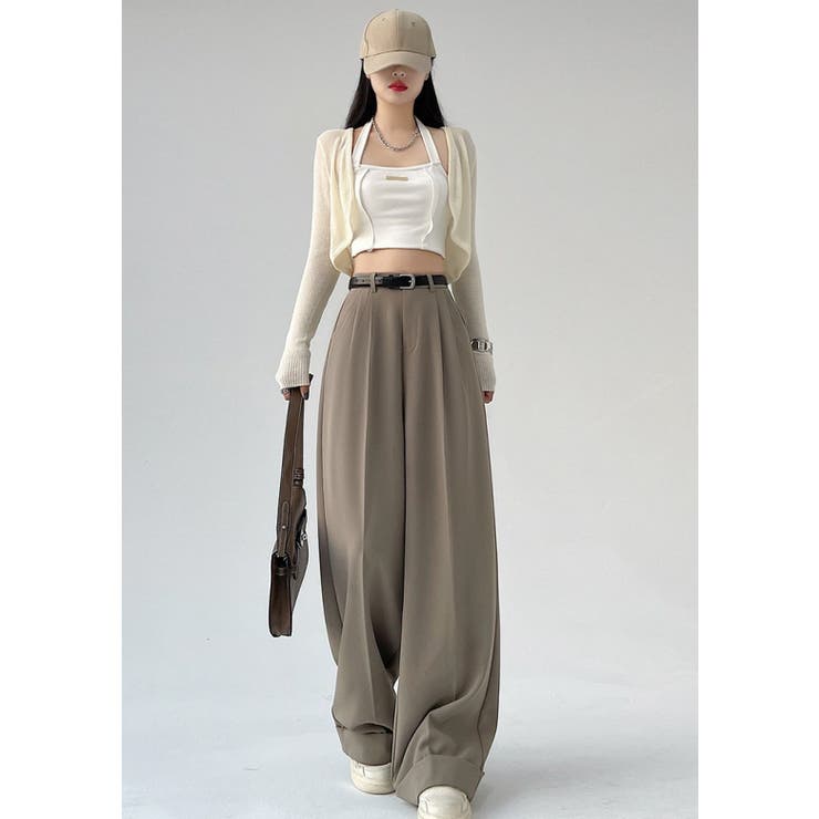BEIGE | ツータックワイドレッグパンツ/ターンアップボトムス | LETee