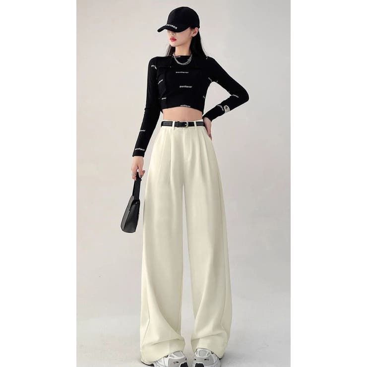 WHITE | ツータックワイドレッグパンツ/ターンアップボトムス | LETee