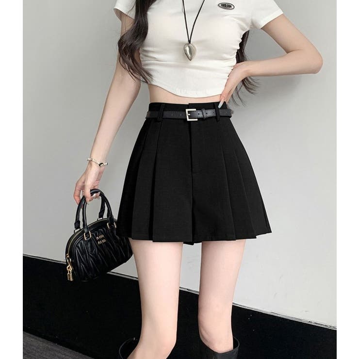 BLACK | プリーツショートパンツ/ミニスカート風 | LETee