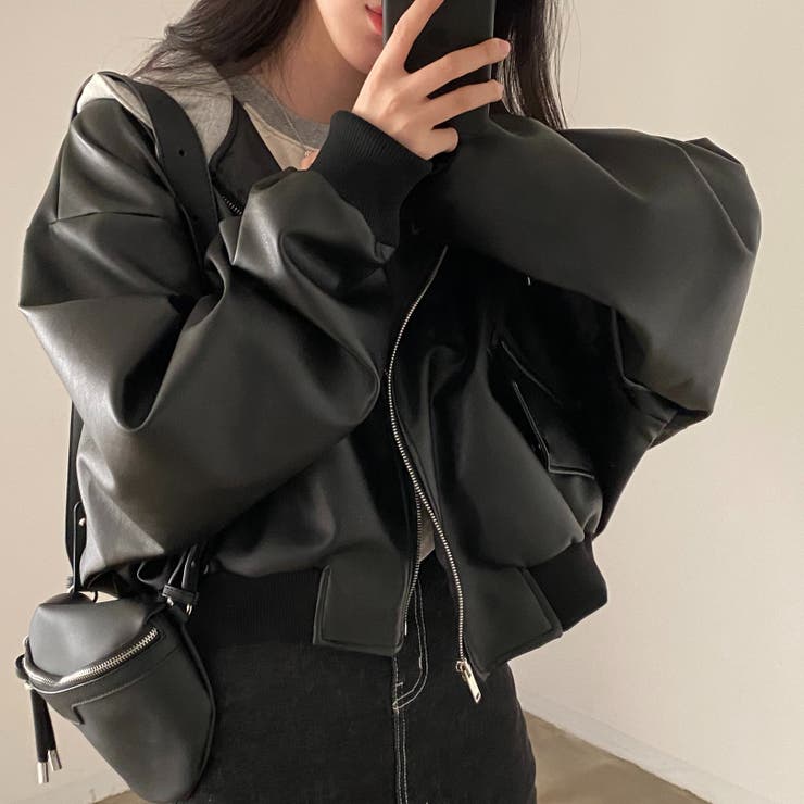 フェイクレザージャケット/カットソー素材フード付き | LETee | 詳細画像1 