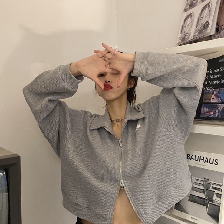 襟付きジップアップトップス/ダブルジップ/カットソージャケット | LETee | 詳細画像2 