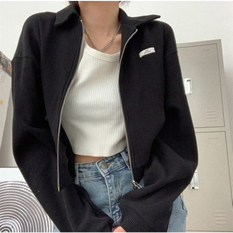 BLACK | 襟付きジップアップトップス/ダブルジップ/カットソージャケット | LETee