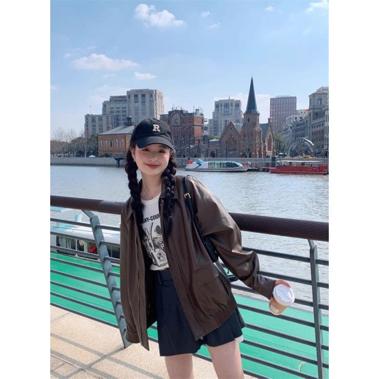 フェイクレザーえり付きジャケット/裾ゴムジップアップジャケット | LETee | 詳細画像10 