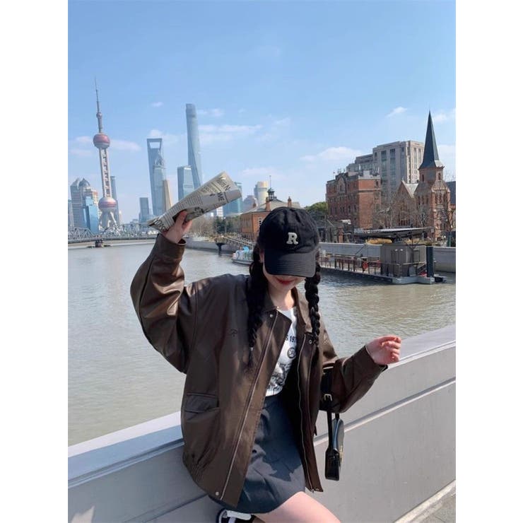 フェイクレザーえり付きジャケット/裾ゴムジップアップジャケット | LETee | 詳細画像13 