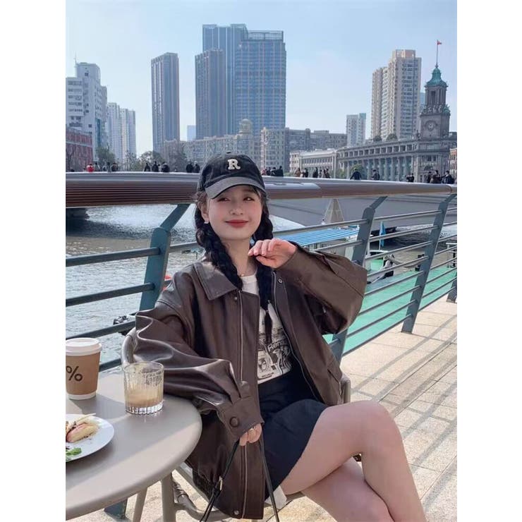 フェイクレザーえり付きジャケット/裾ゴムジップアップジャケット | LETee | 詳細画像16 