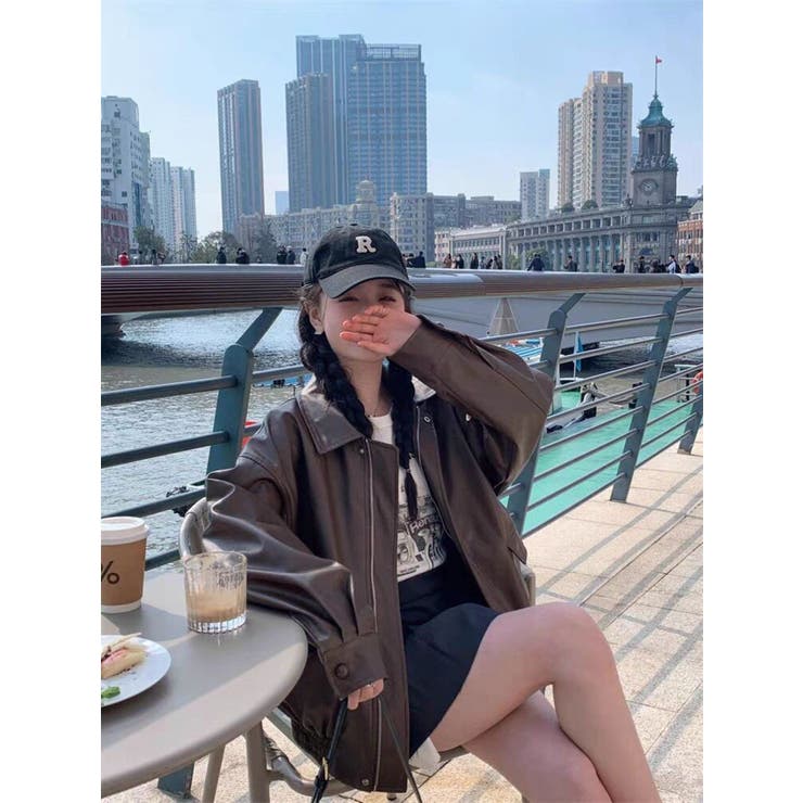 フェイクレザーえり付きジャケット/裾ゴムジップアップジャケット | LETee | 詳細画像17 