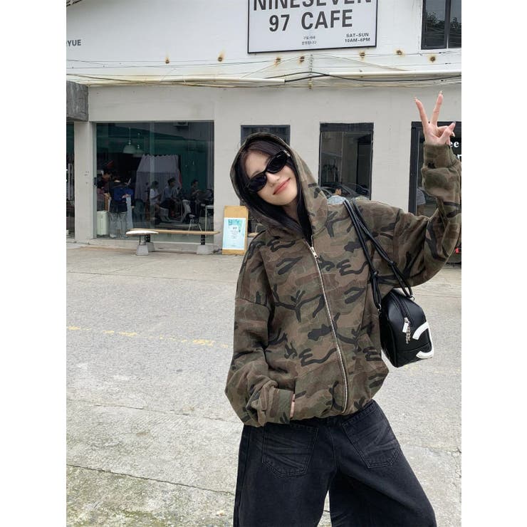 カモフラージュプリントパーカー/ジップアップパーカー | LETee | 詳細画像5 