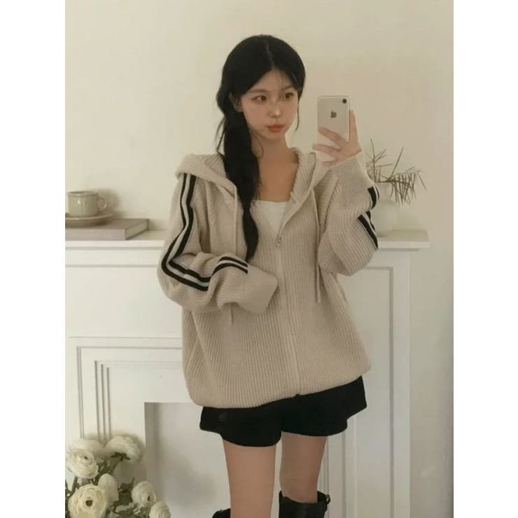 袖ライン片畔ニットジップパーカー | LETee | 詳細画像8 