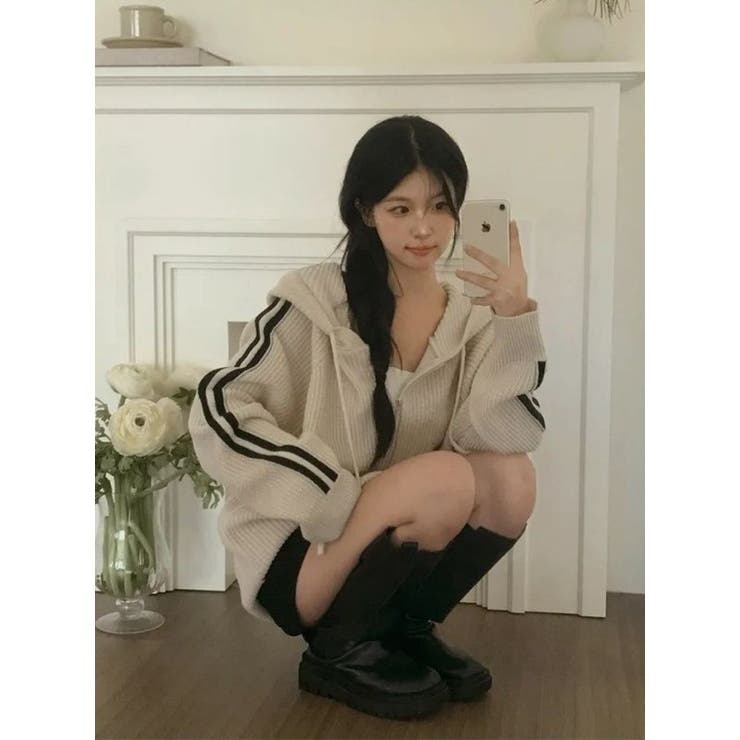 袖ライン片畔ニットジップパーカー | LETee | 詳細画像9 