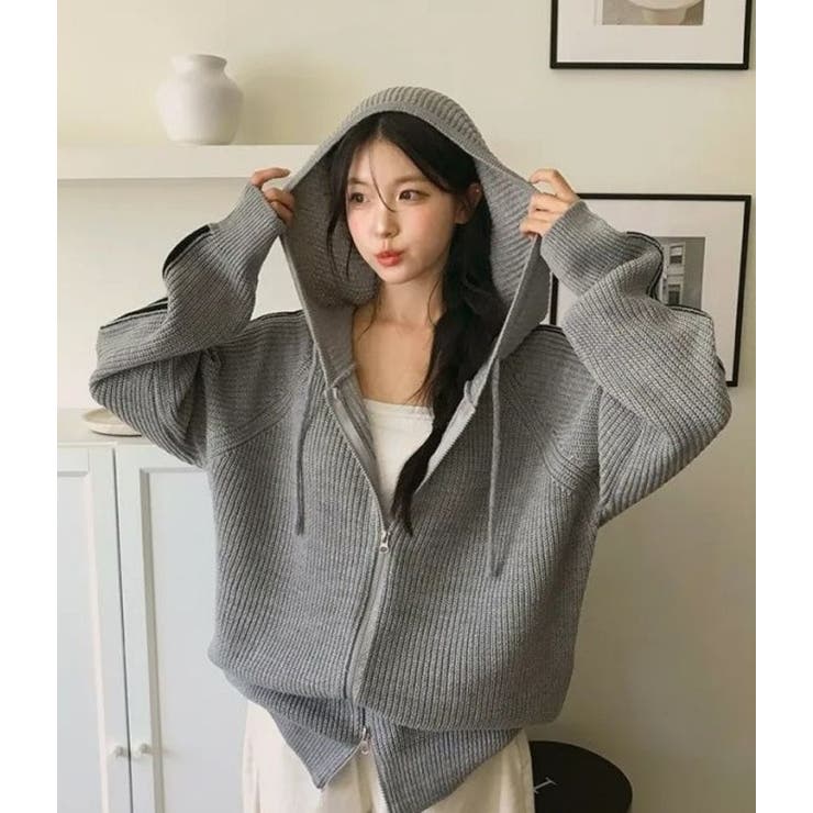 袖ライン片畔ニットジップパーカー | LETee | 詳細画像2 