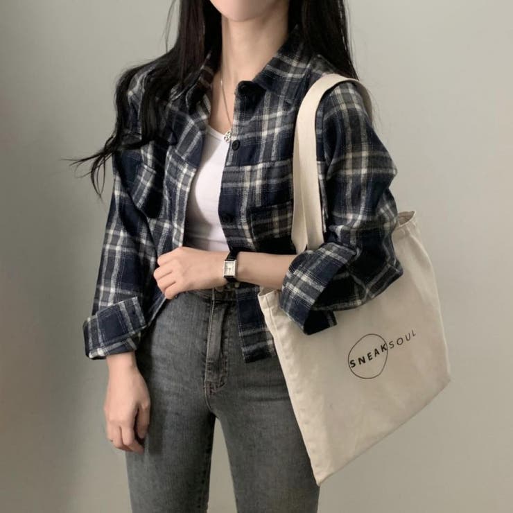 NAVY | チェック柄クロップドシャツジャケット | LETee