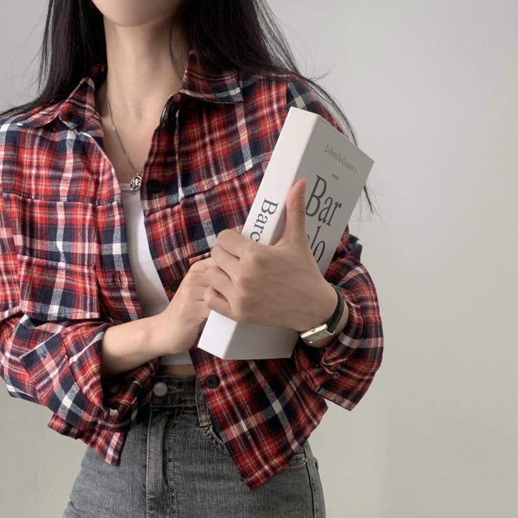 RED | チェック柄クロップドシャツジャケット | LETee