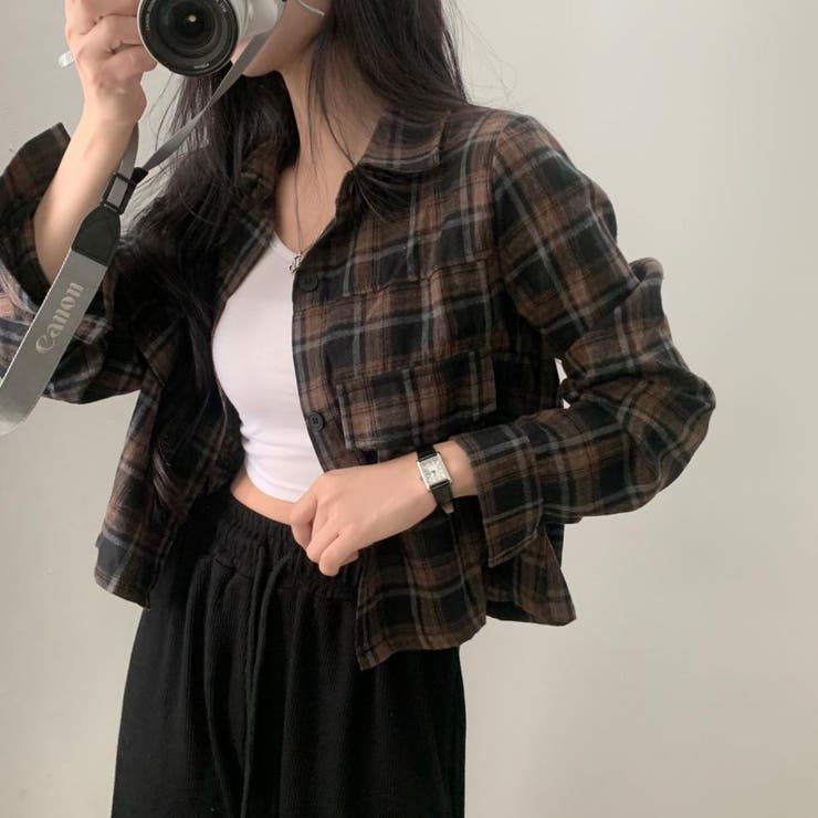 BROWN | チェック柄クロップドシャツジャケット | LETee