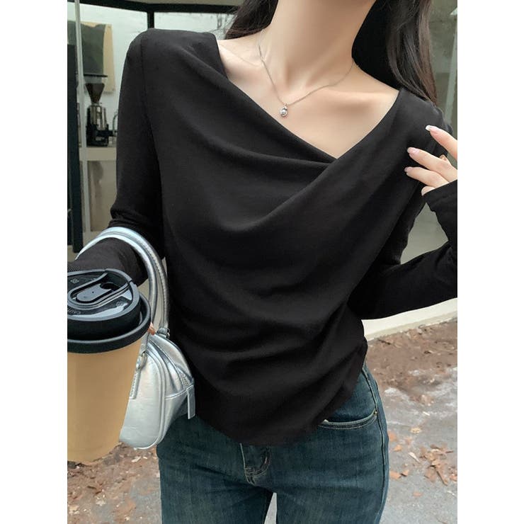 アシンメトリーネックドレープトップス | LETee | 詳細画像1 