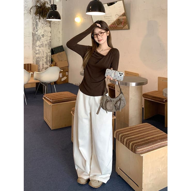 アシンメトリーネックドレープトップス | LETee | 詳細画像7 