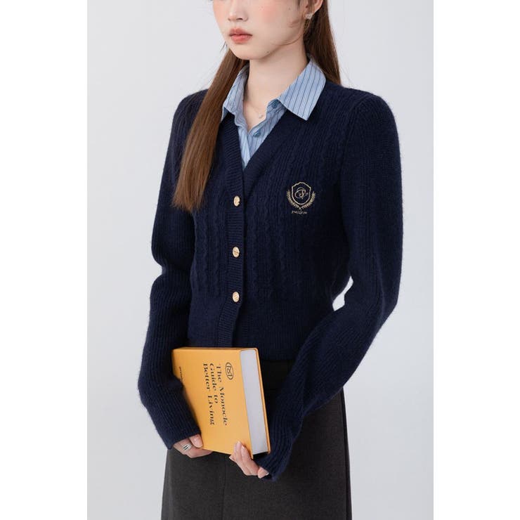 ニットトップス/見せかけえり付き/エンブレム風ワンポイント刺繍 | LETee | 詳細画像1 