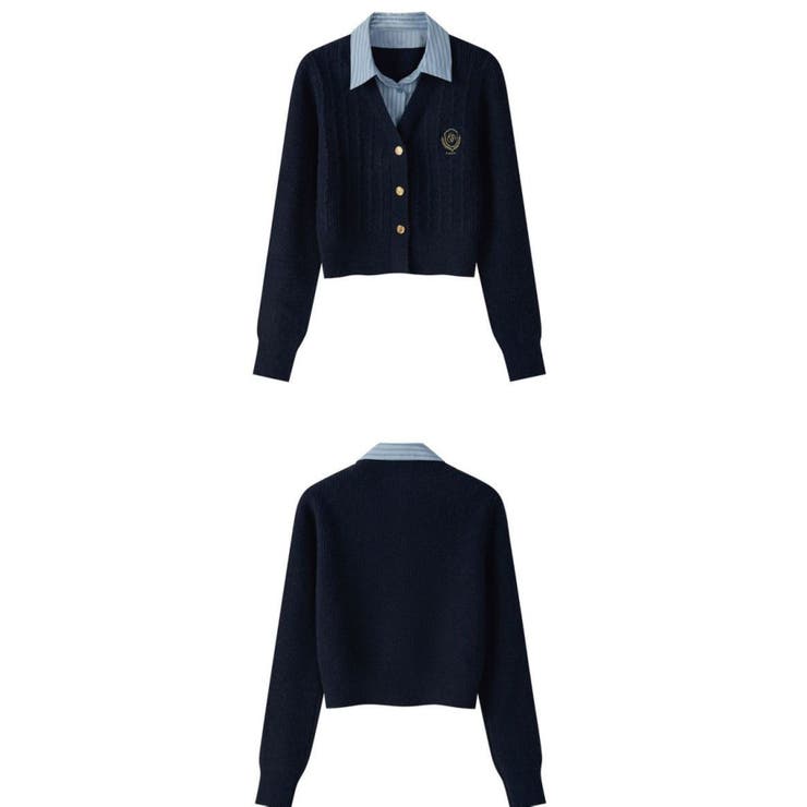 ニットトップス/見せかけえり付き/エンブレム風ワンポイント刺繍 | LETee | 詳細画像15 