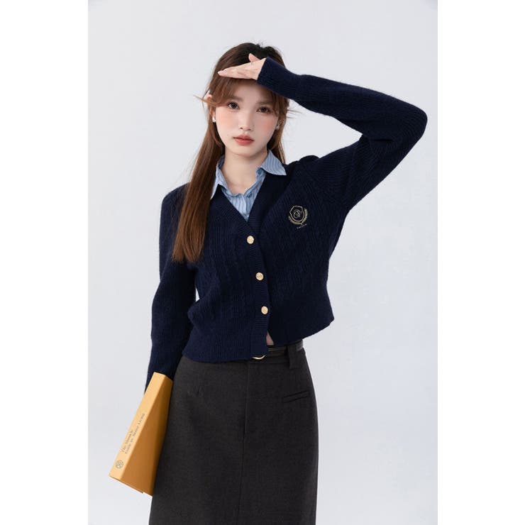 ニットトップス/見せかけえり付き/エンブレム風ワンポイント刺繍 | LETee | 詳細画像2 