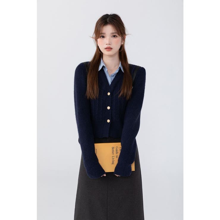 ニットトップス/見せかけえり付き/エンブレム風ワンポイント刺繍 | LETee | 詳細画像3 