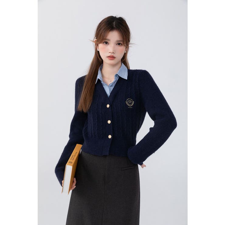 ニットトップス/見せかけえり付き/エンブレム風ワンポイント刺繍 | LETee | 詳細画像4 