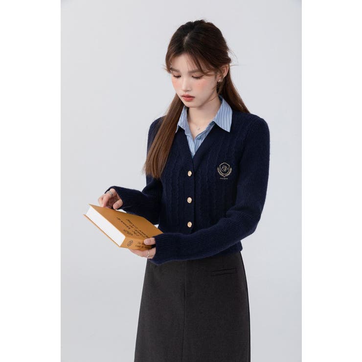 ニットトップス/見せかけえり付き/エンブレム風ワンポイント刺繍 | LETee | 詳細画像5 