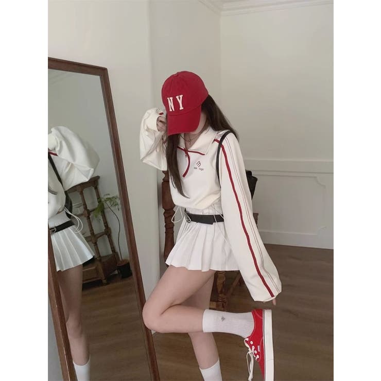 配色ラインハーフジッププルオーバー/ショート丈トップス | LETee | 詳細画像1 