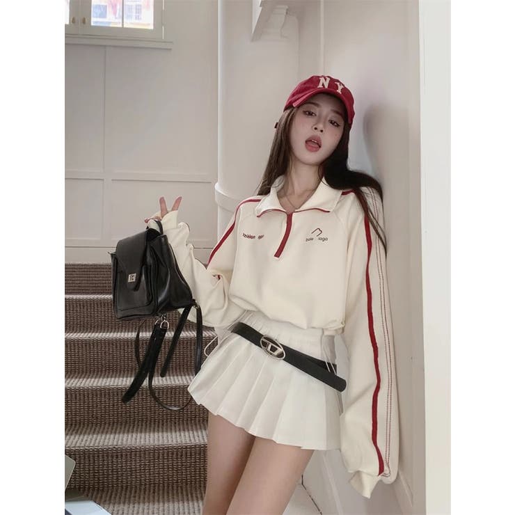 配色ラインハーフジッププルオーバー/ショート丈トップス | LETee | 詳細画像2 