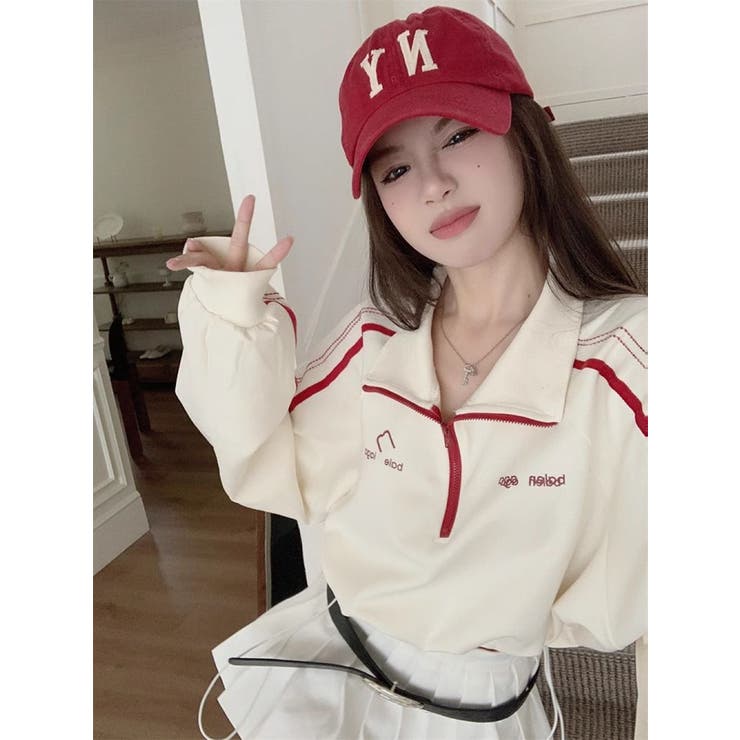 配色ラインハーフジッププルオーバー/ショート丈トップス | LETee | 詳細画像5 