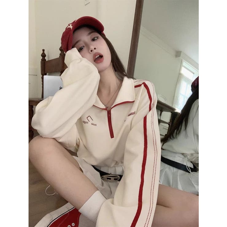 配色ラインハーフジッププルオーバー/ショート丈トップス | LETee | 詳細画像6 