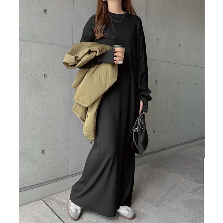 BLACK | カットソーロングワンピース/マキシ丈 | LETee